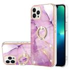For iPhone 13 Pro Max Electroplating Marble Pattern IMD TPU Shockproof Case with Ring Holder (Purple 001) - 1