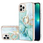 For iPhone 13 Pro Max Electroplating Marble Pattern IMD TPU Shockproof Case with Ring Holder ( Green 003) - 1