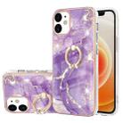 For iPhone 12 / 12 Pro Electroplating Marble Pattern IMD TPU Shockproof Case with Ring Holder(Purple 002) - 1