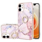 For iPhone 12 / 12 Pro Electroplating Marble Pattern IMD TPU Shockproof Case with Ring Holder(Rose Gold 005) - 1
