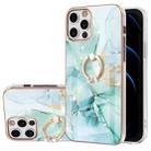 For iPhone 12 Pro Max Electroplating Marble Pattern IMD TPU Shockproof Case with Ring Holder( Green 003) - 1