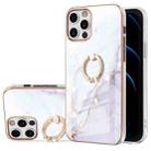 For iPhone 12 Pro Max Electroplating Marble Pattern IMD TPU Shockproof Case with Ring Holder(White 006) - 1