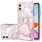 For iPhone 11 Electroplating Marble Pattern IMD TPU Shockproof Case with Ring Holder (Rose Gold 005) - 1