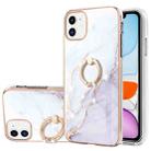 For iPhone 11 Electroplating Marble Pattern IMD TPU Shockproof Case with Ring Holder (White 006) - 1