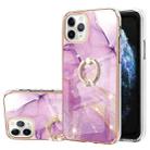 For iPhone 11 Pro Max Electroplating Marble Pattern IMD TPU Shockproof Case with Ring Holder (Purple 001) - 1