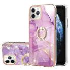 For iPhone 11 Pro Max Electroplating Marble Pattern IMD TPU Shockproof Case with Ring Holder (Purple 002) - 1
