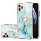 For iPhone 11 Pro Max Electroplating Marble Pattern IMD TPU Shockproof Case with Ring Holder ( Green 003) - 1