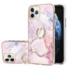 For iPhone 11 Pro Max Electroplating Marble Pattern IMD TPU Shockproof Case with Ring Holder (Rose Gold 005) - 1