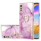 For LG Velvet 4G & 5G / G9 Velvet Electroplating Marble Pattern IMD TPU Shockproof Case with Ring Holder(Purple 001) - 1