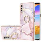 For LG Velvet 4G & 5G / G9 Velvet Electroplating Marble Pattern IMD TPU Shockproof Case with Ring Holder(Rose Gold 005) - 1