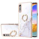 For LG Velvet 4G & 5G / G9 Velvet Electroplating Marble Pattern IMD TPU Shockproof Case with Ring Holder(White 006) - 1