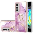 For Motorola Moto Edge 20 Electroplating Marble Pattern IMD TPU Shockproof Case with Ring Holder(Purple 001) - 1