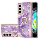 For Motorola Moto Edge 20 Electroplating Marble Pattern IMD TPU Shockproof Case with Ring Holder(Purple 002) - 1