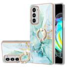 For Motorola Moto Edge 20 Electroplating Marble Pattern IMD TPU Shockproof Case with Ring Holder(Green 003) - 1