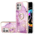 For Motorola Moto Edge 20 Lite Electroplating Marble Pattern IMD TPU Shockproof Case with Ring Holder(Purple 001) - 1