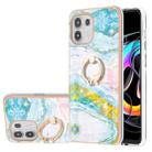 For Motorola Moto Edge 20 Lite Electroplating Marble Pattern IMD TPU Shockproof Case with Ring Holder(Green 004) - 1