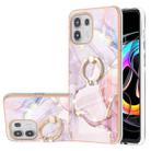 For Motorola Moto Edge 20 Lite Electroplating Marble Pattern IMD TPU Shockproof Case with Ring Holder(Rose Gold 005) - 1