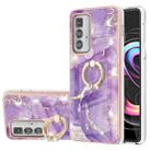 For Motorola Moto Edge 20 Pro Electroplating Marble Pattern IMD TPU Shockproof Case with Ring Holder(Purple 002) - 1