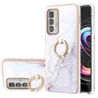 For Motorola Moto Edge 20 Pro Electroplating Marble Pattern IMD TPU Shockproof Case with Ring Holder(White 006) - 1