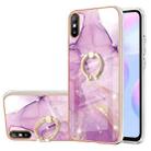 For Xiaomi Redmi 9A Electroplating Marble Pattern IMD TPU Shockproof Case with Ring Holder(Purple 001) - 1