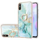 For Xiaomi Redmi 9A Electroplating Marble Pattern IMD TPU Shockproof Case with Ring Holder(Green 003) - 1