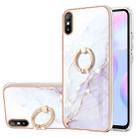 For Xiaomi Redmi 9A Electroplating Marble Pattern IMD TPU Shockproof Case with Ring Holder(White 006) - 1