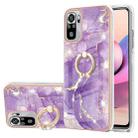 For Xiaomi Redmi Note 10S / Note 10 4G Electroplating Marble Pattern IMD TPU Shockproof Case with Ring Holder(Purple 002) - 1