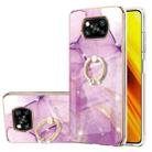 For Xiaomi Poco X3 NFC Electroplating Marble Pattern IMD TPU Shockproof Case with Ring Holder(Purple 001) - 1