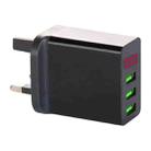 3 USB Ports LED Digital Display Travel Charger, UK Plug(Black) - 1