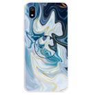 For Xiaomi Redmi 7A Embossed Varnished Marble TPU Protective Case with Holder(Gold Line Blue) - 1