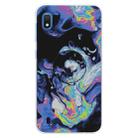 For Galaxy A10 Embossed varnished Marble TPU Protective Case with Holder(Dark Purple) - 1
