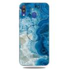 For Galaxy A40 Embossed varnished Marble TPU Protective Case with Holder(Light Blue) - 1