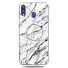 For Galaxy A40 Embossed varnished Marble TPU Protective Case with Holder(White) - 1