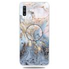 For Galaxy A50 Embossed varnished Marble TPU Protective Case with Holder(Gold Grey) - 1