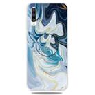 For Galaxy A70 Embossed varnished Marble TPU Protective Case with Holder(Gold Line Blue) - 1