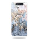 For Galaxy A80 Embossed varnished Marble TPU Protective Case with Holder(Gold Grey) - 1