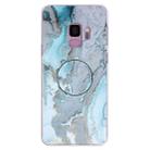 For Galaxy S9 Embossed varnished Marble TPU Protective Case with Holder(Silver Blue) - 1