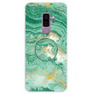 For Galaxy S9+ Embossed varnished Marble TPU Protective Case with Holder(Dark Green) - 1
