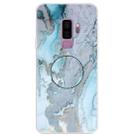 For Galaxy S9+ Embossed varnished Marble TPU Protective Case with Holder(Silver Blue) - 1
