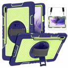 For Samsung Galaxy Tab S7 FE T730 / T735 / Tab S7+ T970 / T975 360 Degree Rotation Contrast Color Shockproof Silicone + PC Case with Holder & Hand Grip Strap & Shoulder Strap(Navy+Yellow Green) - 1