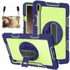 For Samsung Galaxy Tab S7 FE T730 / T735 / Tab S7+ T970 / T975 360 Degree Rotation Contrast Color Shockproof Silicone + PC Case with Holder & Hand Grip Strap & Shoulder Strap(Navy+Yellow Green) - 2