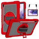 For Samsung Galaxy Tab S7 FE T730 / T735 / Tab S7+ T970 / T975 360 Degree Rotation Contrast Color Shockproof Silicone + PC Case with Holder & Hand Grip Strap & Shoulder Strap(Red+Black) - 1