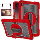 For Samsung Galaxy Tab S7 FE T730 / T735 / Tab S7+ T970 / T975 360 Degree Rotation Contrast Color Shockproof Silicone + PC Case with Holder & Hand Grip Strap & Shoulder Strap(Red+Black) - 2