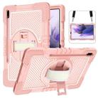 For Samsung Galaxy Tab S7 FE T730 / T735 / Tab S7+ T970 / T975 360 Degree Rotation Contrast Color Shockproof Silicone + PC Case with Holder & Hand Grip Strap & Shoulder Strap(Rose Gold) - 1