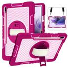 For Samsung Galaxy Tab S7 FE T730 / T735 / Tab S7+ T970 / T975 360 Degree Rotation Contrast Color Shockproof Silicone + PC Case with Holder & Hand Grip Strap & Shoulder Strap(Rose Red+Pink) - 1