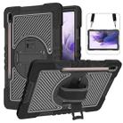 For Samsung Galaxy Tab S7 FE T730 / T735 / Tab S7+ T970 / T975 360 Degree Rotation Contrast Color Shockproof Silicone + PC Case with Holder & Hand Grip Strap & Shoulder Strap(Black) - 1