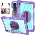 For Samsung Galaxy Tab S7 FE T730 / T735 / Tab S7+ T970 / T975 360 Degree Rotation Contrast Color Shockproof Silicone + PC Case with Holder & Hand Grip Strap & Shoulder Strap(Purple + Mint Green) - 2