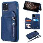 For iPhone 11 Pro Max Dual Buckles Zipper Shockproof Back Cover Protective Case with Holder & Card Slots & Wallet & Lanyard & Photos Frames(Blue) - 1