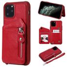 For iPhone 11 Pro Dual Buckles Zipper Shockproof Back Cover Protective Case with Holder & Card Slots & Wallet & Lanyard & Photos Frames(Red) - 1