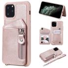 For iPhone 11 Pro Dual Buckles Zipper Shockproof Back Cover Protective Case with Holder & Card Slots & Wallet & Lanyard & Photos Frames(Rose gold) - 1